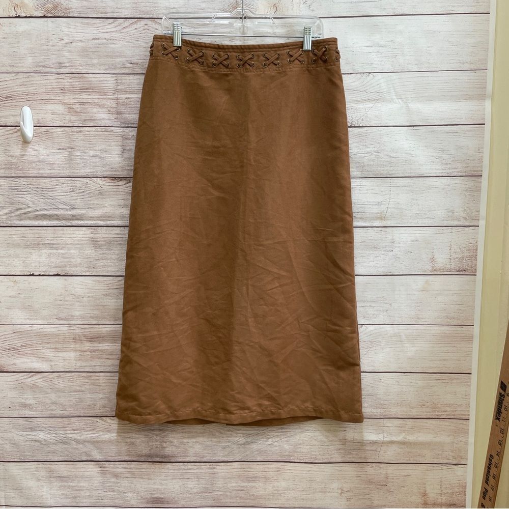 VINTAGE LEE FAUX SUEDE MAXI SKIRT IN TAN‎